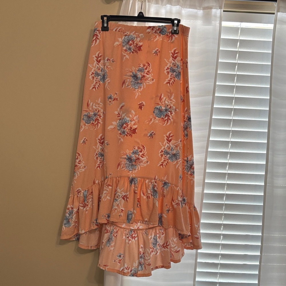 Cato Peach Floral High-Low Skirt